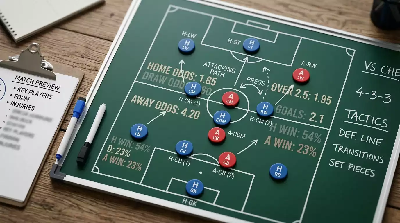 Football tactics board with betting odds overlay for World Cup 2026 match previews